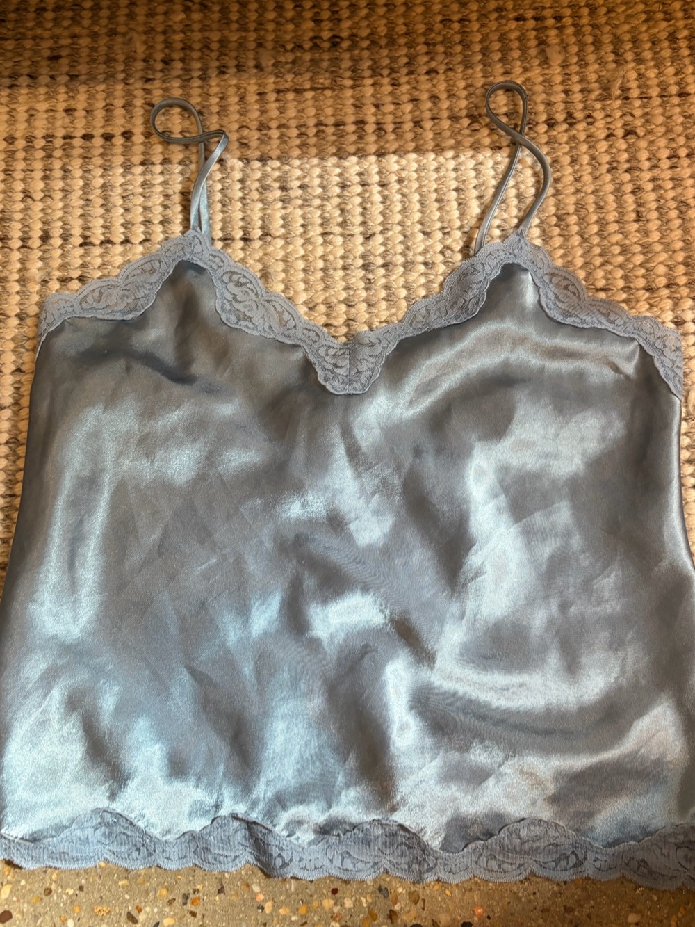 Grey Blue Satin Lace Trim Cami Size Small.